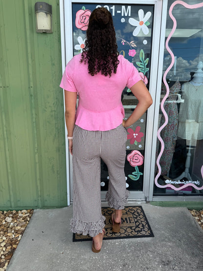 Gingham Casual Ruffled Hem Cropped Pants