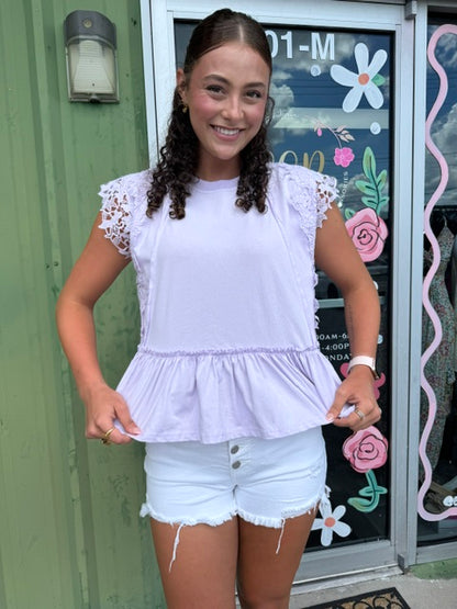 Jersey Tiered Top with Lace Accent