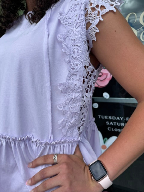Jersey Tiered Top with Lace Accent