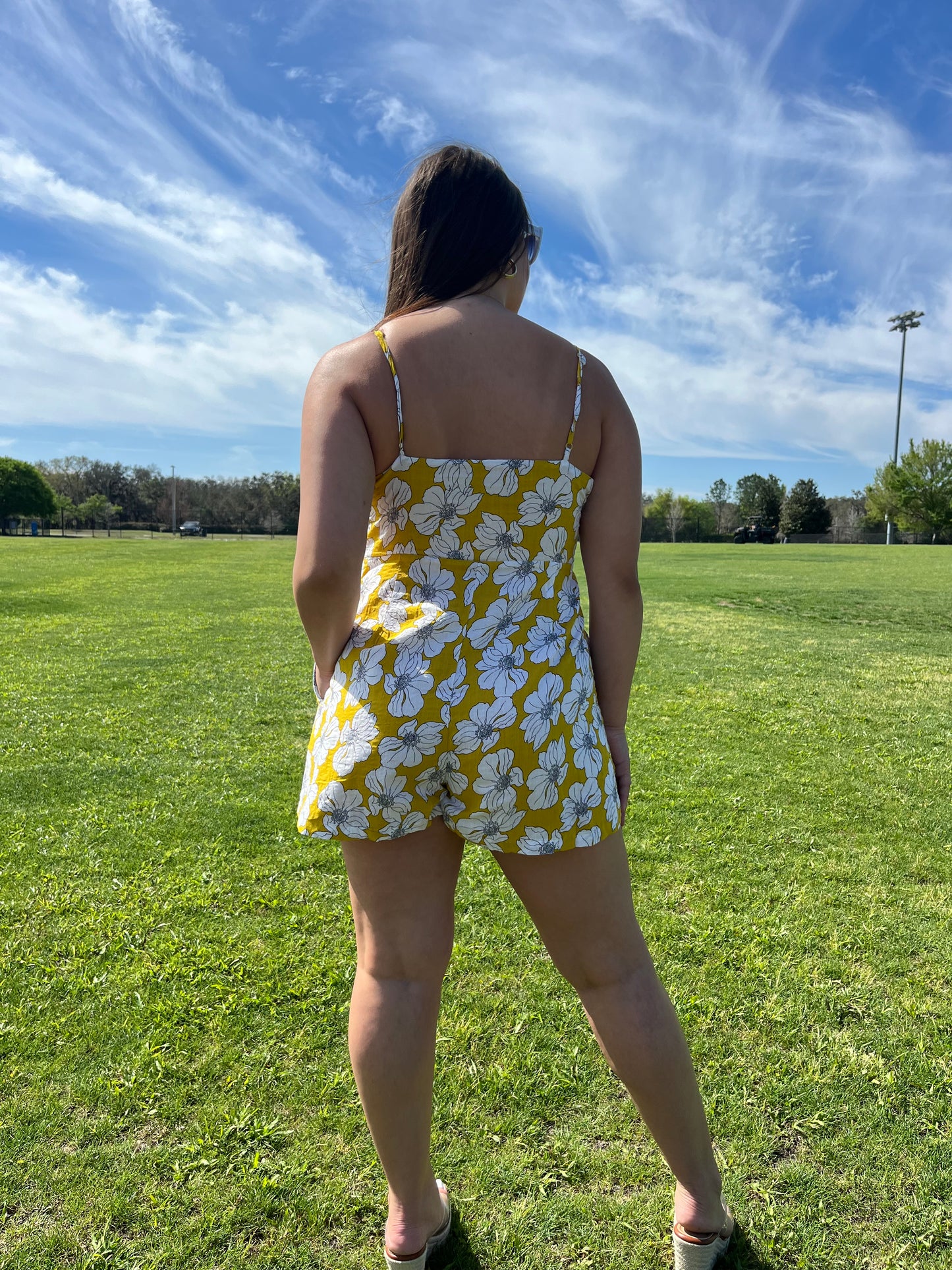 Floral Romper with Drawstring Detail