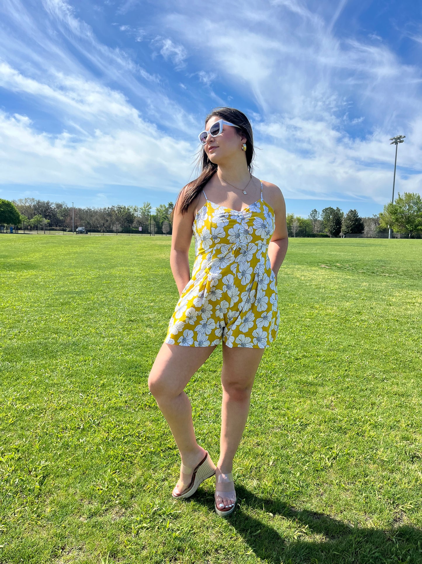 Floral Romper with Drawstring Detail