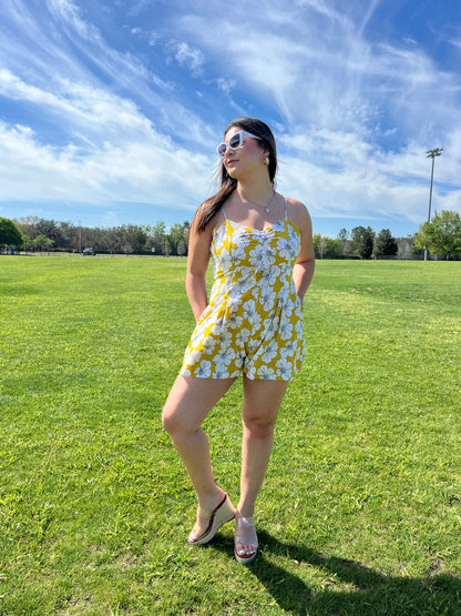 Floral Romper with Drawstring Detail