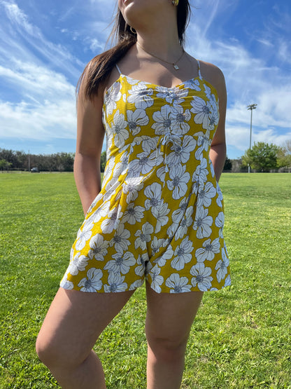 Floral Romper with Drawstring Detail
