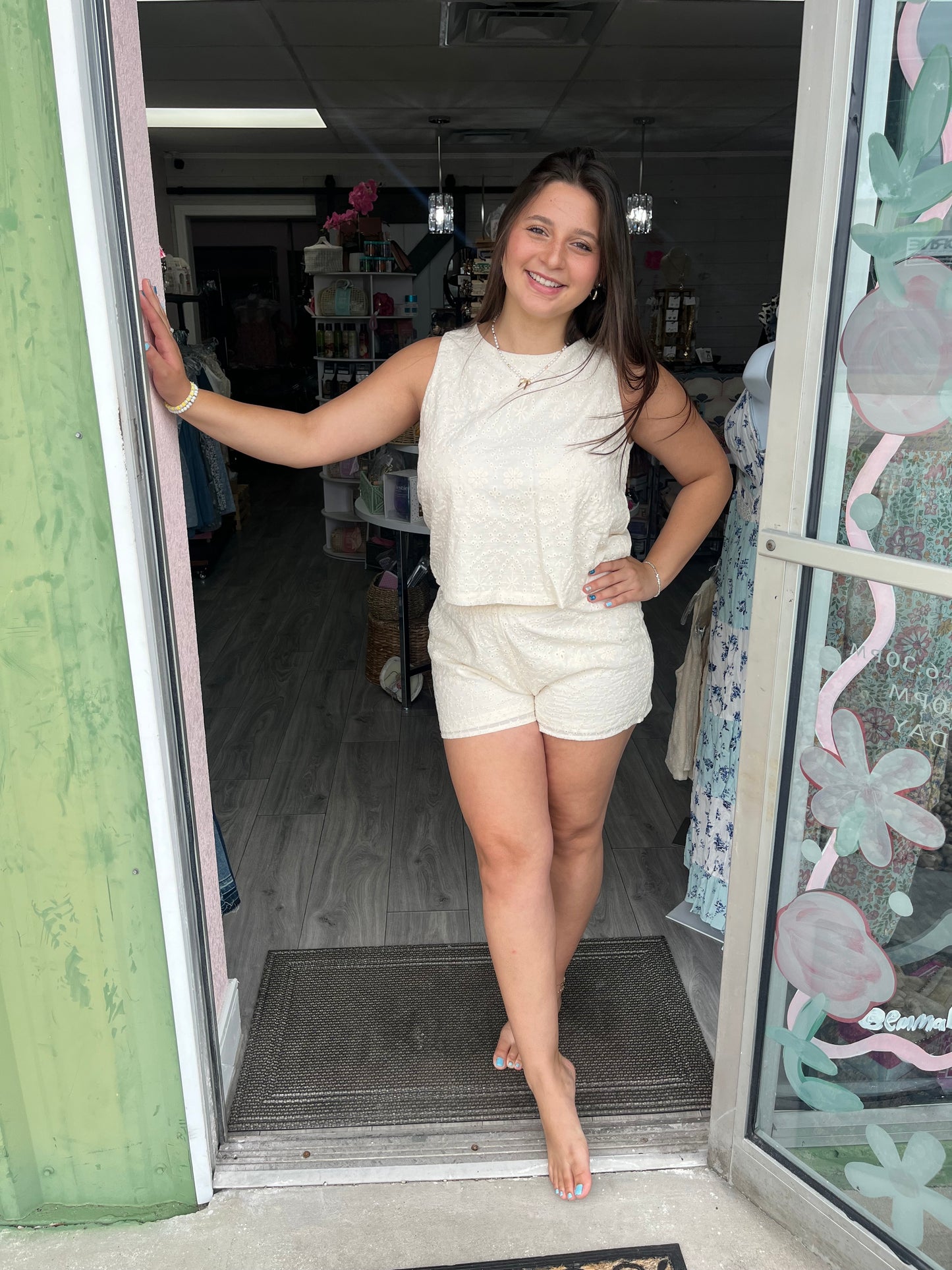 Eyelet Sleeveless Top & Shorts Set