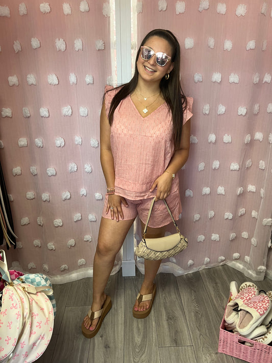 Solid Cotton Woven Cute Top & Shorts Set