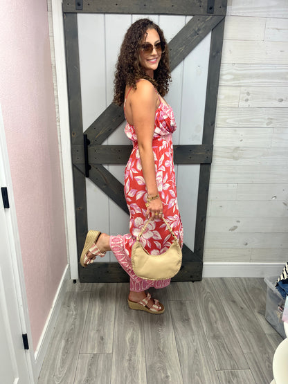 Boho V Neck Slit Leg Jumpsuit