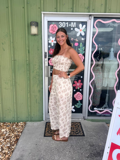 Smocked Tube Top & Wide-Leg Pants Set