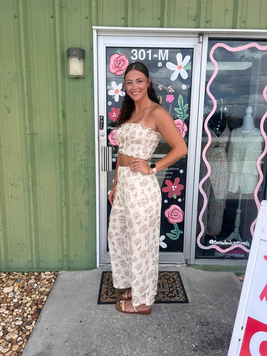 Smocked Tube Top & Wide-Leg Pants Set