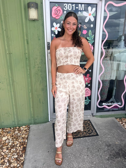 Smocked Tube Top & Wide-Leg Pants Set
