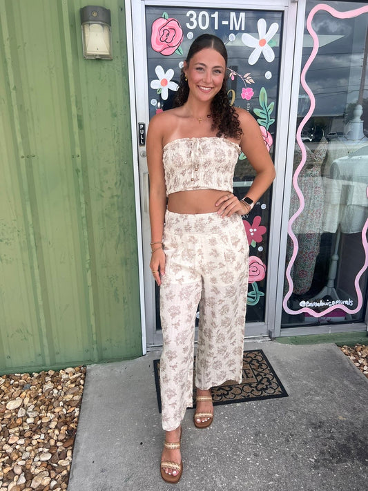 Smocked Tube Top & Wide-Leg Pants Set