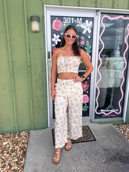 Smocked Tube Top & Wide-Leg Pants Set
