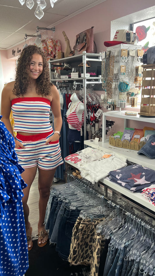 Strapless cropped tube top shorts set