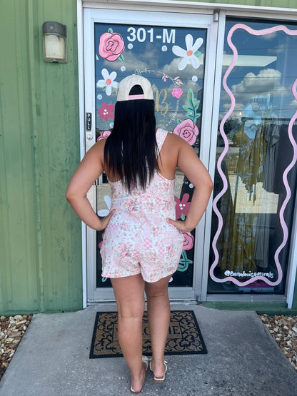 Patchwork Floral & Gingham Print Romper