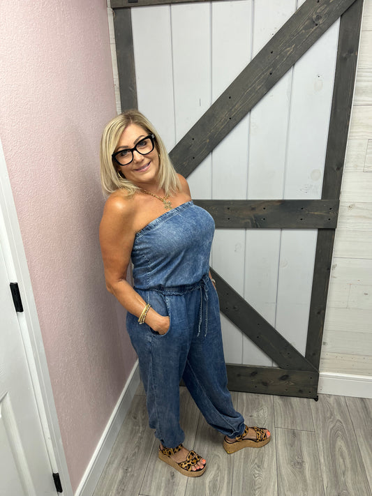Acid Wash Tube Jumpsuit