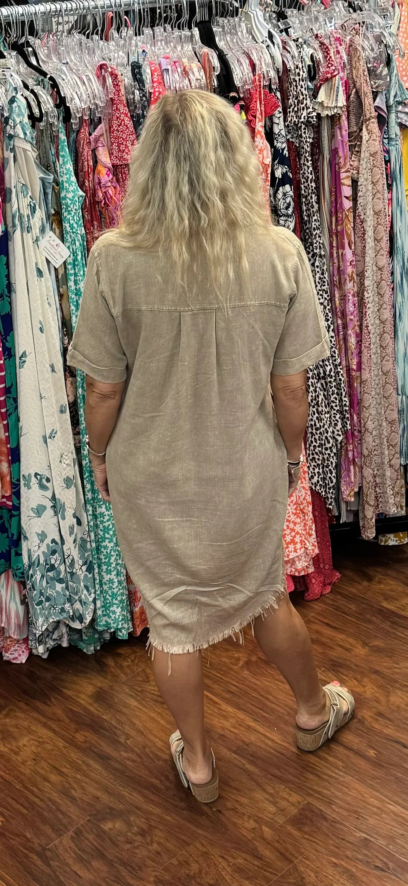 Washed Linen Raw Edge Button Down V-Neck Dress Southern Sassy Boutique Washed Linen Raw Edge Button Down V-Neck Dress Southern Sassy Boutique