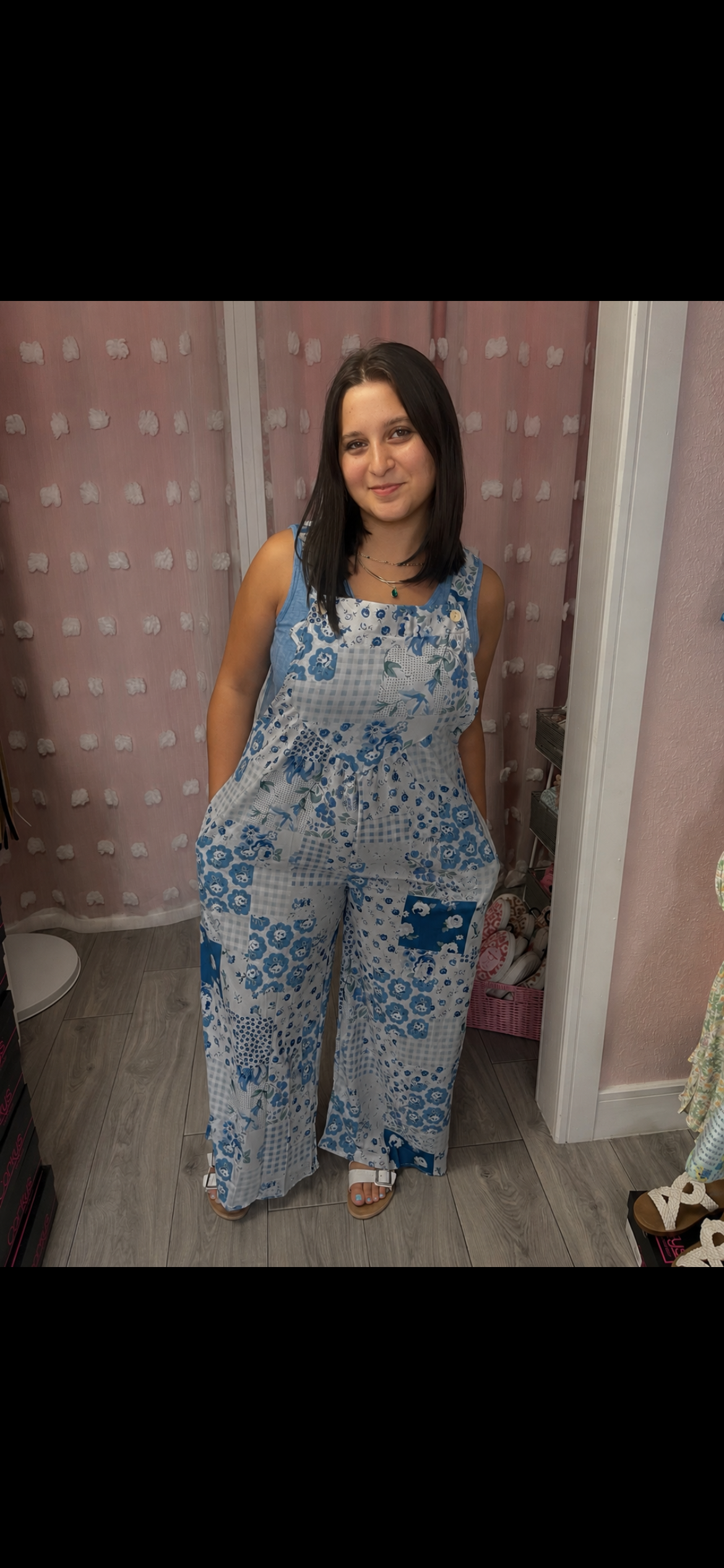 Floral Patchwork Wide Leg Bib Overalls