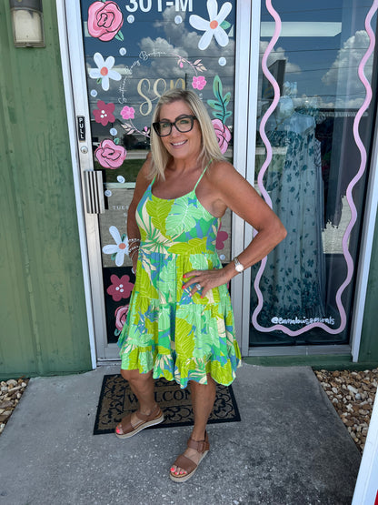 Babydoll Tropical Print Mini Dress