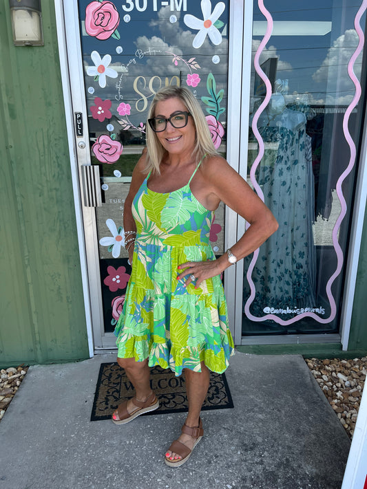 Babydoll Tropical Print Mini Dress