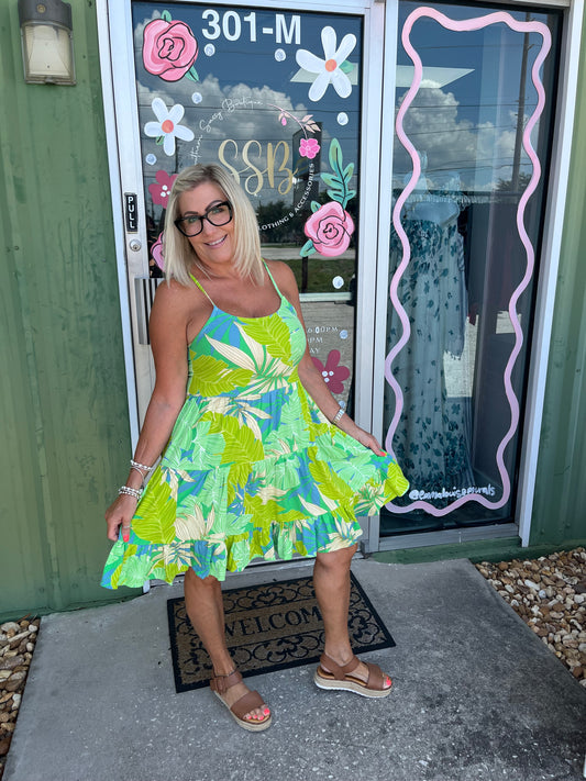 Babydoll Tropical Print Mini Dress