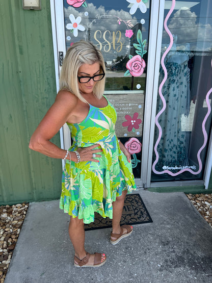Babydoll Tropical Print Mini Dress