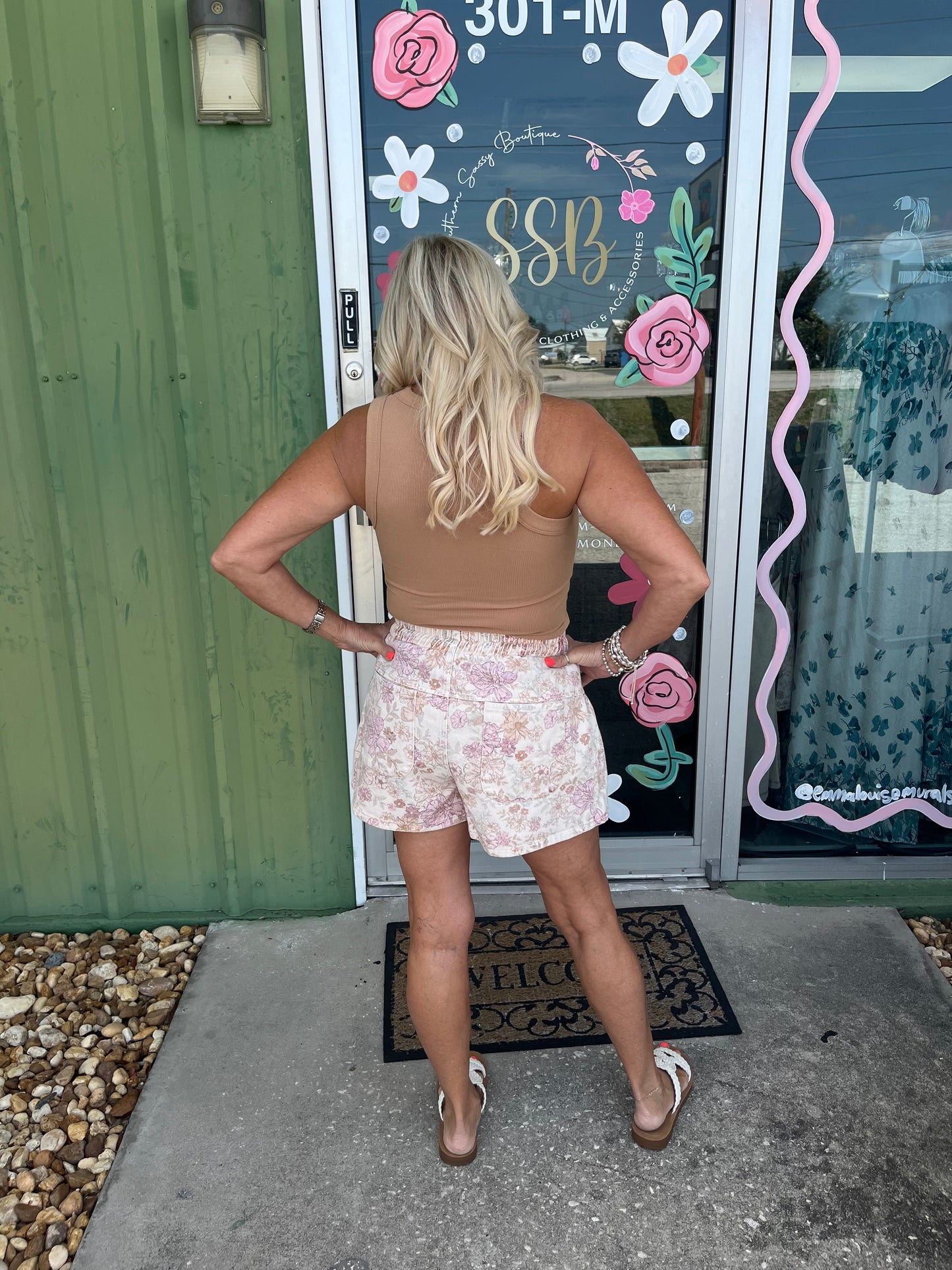 Floral Print Twill Button-Down Shorts