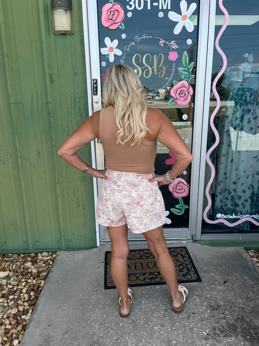 Floral Print Twill Button-Down Shorts