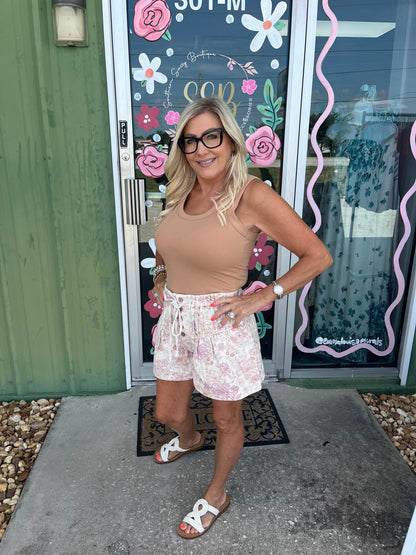 Floral Print Twill Button-Down Shorts