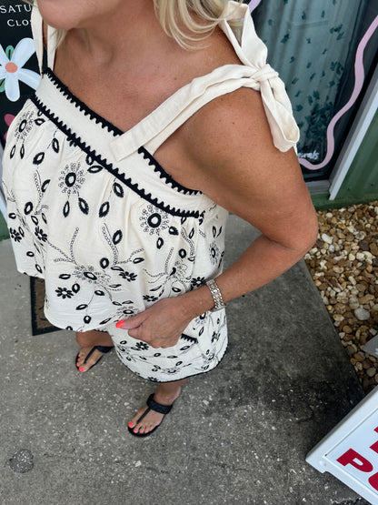 Embroidery Crop Top and Short Set