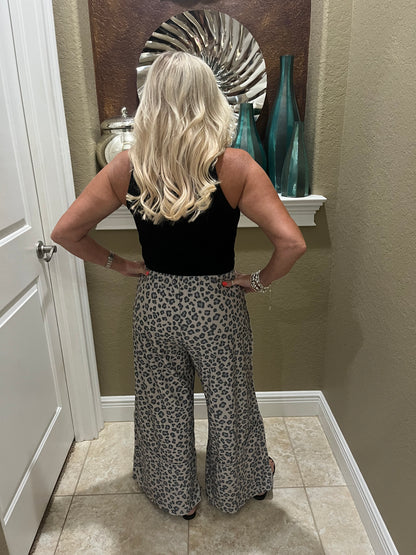 Leopard French Terry Wide Leg Pocket Pants