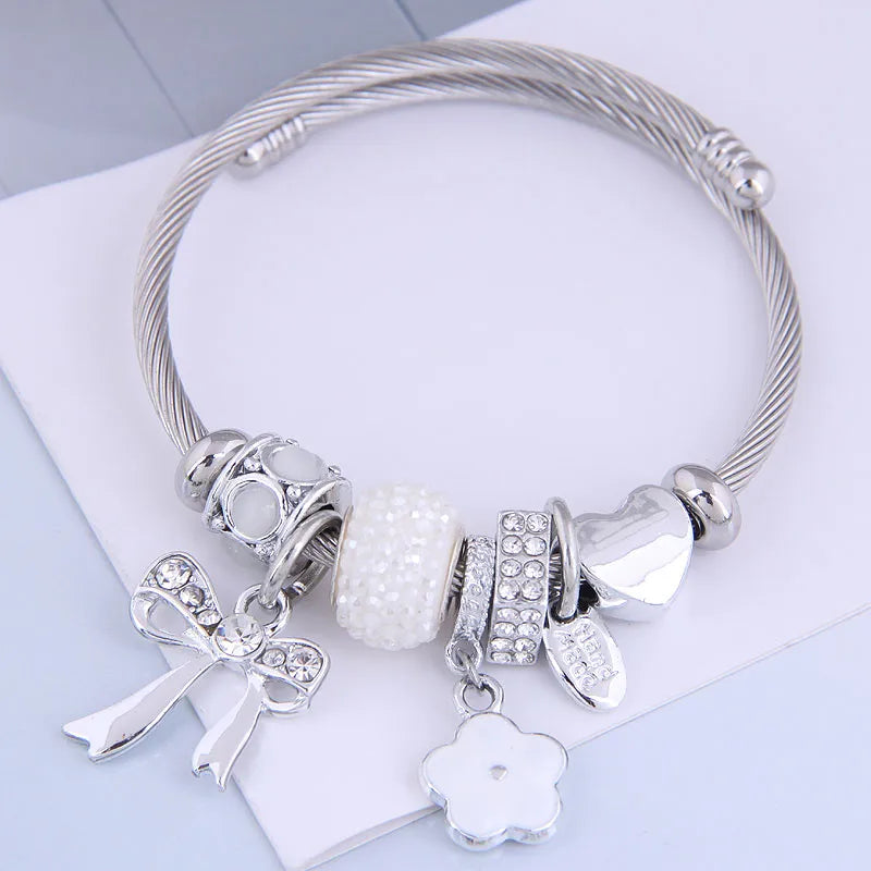 Bow and Floral Bangle Bracelet