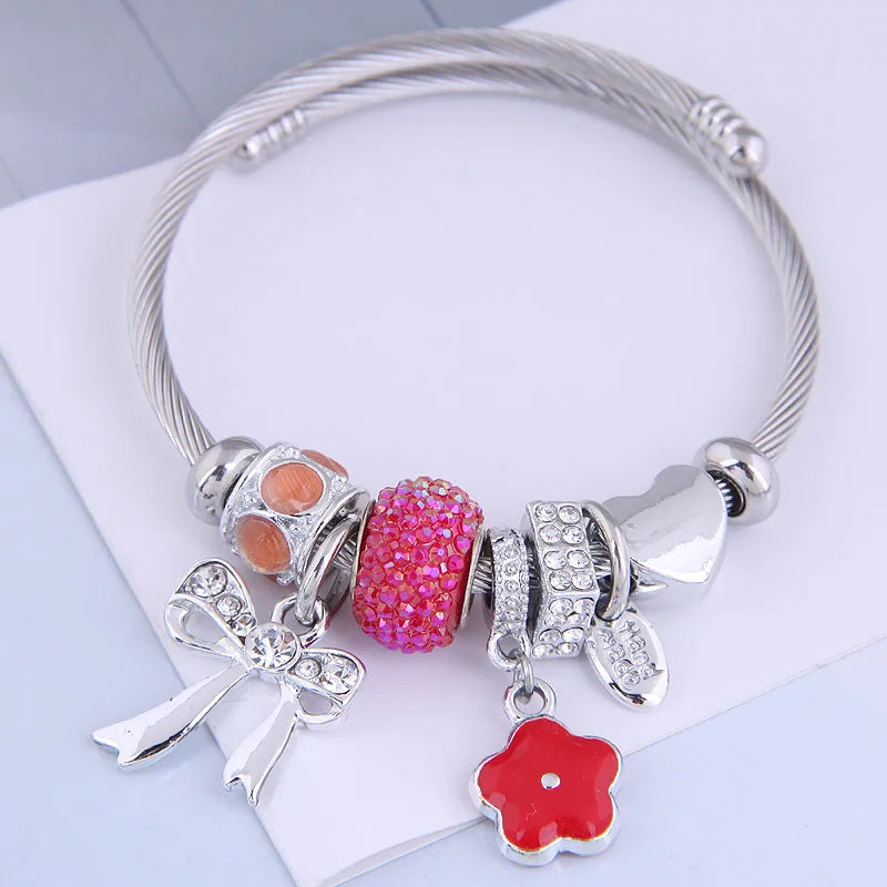 Bow and Floral Bangle Bracelet