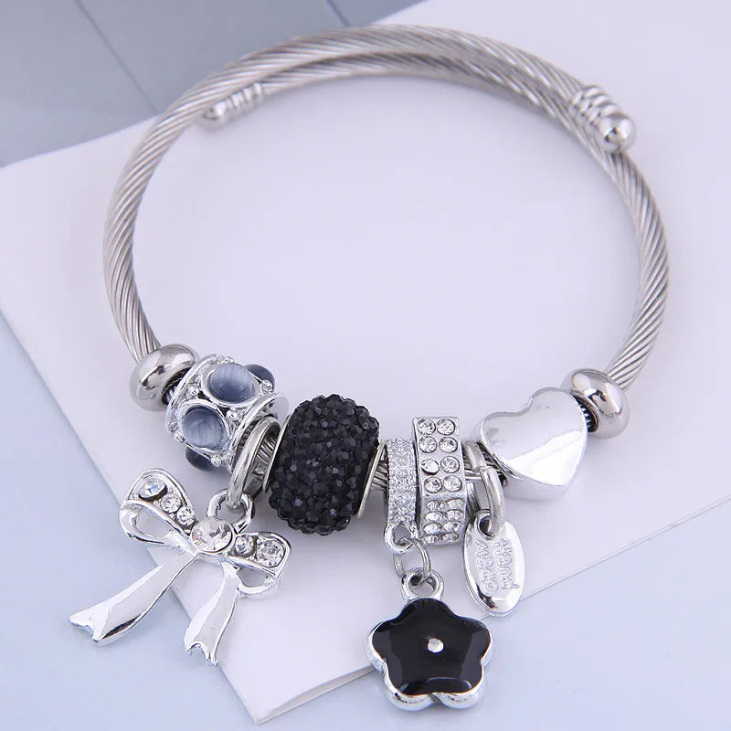 Bow and Floral Bangle Bracelet
