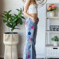 Floral Embroidery Flare Denim Pants