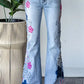 Floral Embroidery Flare Denim Pants