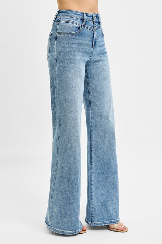 High Rise Wide Front Yoke Detailed Jeans