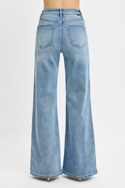 High Rise Wide Front Yoke Detailed Jeans