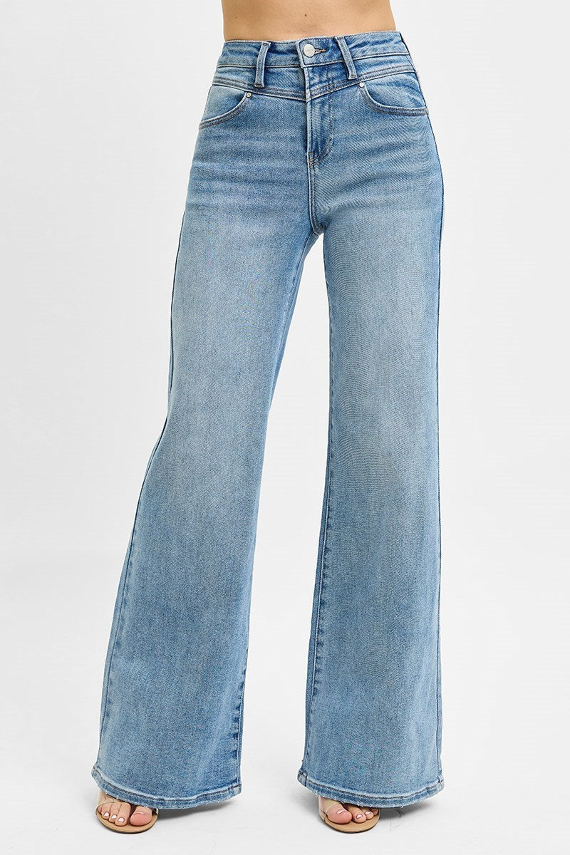 High Rise Wide Front Yoke Detailed Jeans