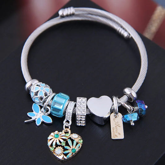 Heart & floral Bangle Bracelet