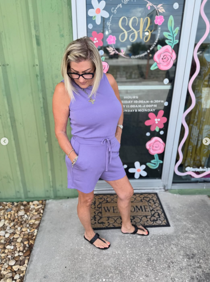 Drawstring Waist Sleeveless Romper