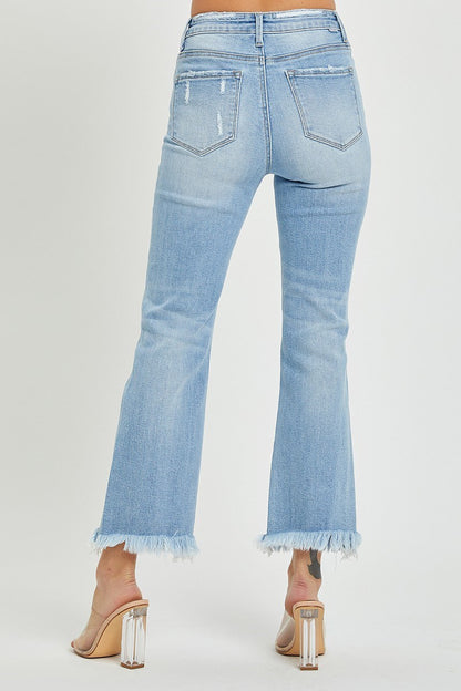 High Rise Crop Bootcut Frayed Light Jeans