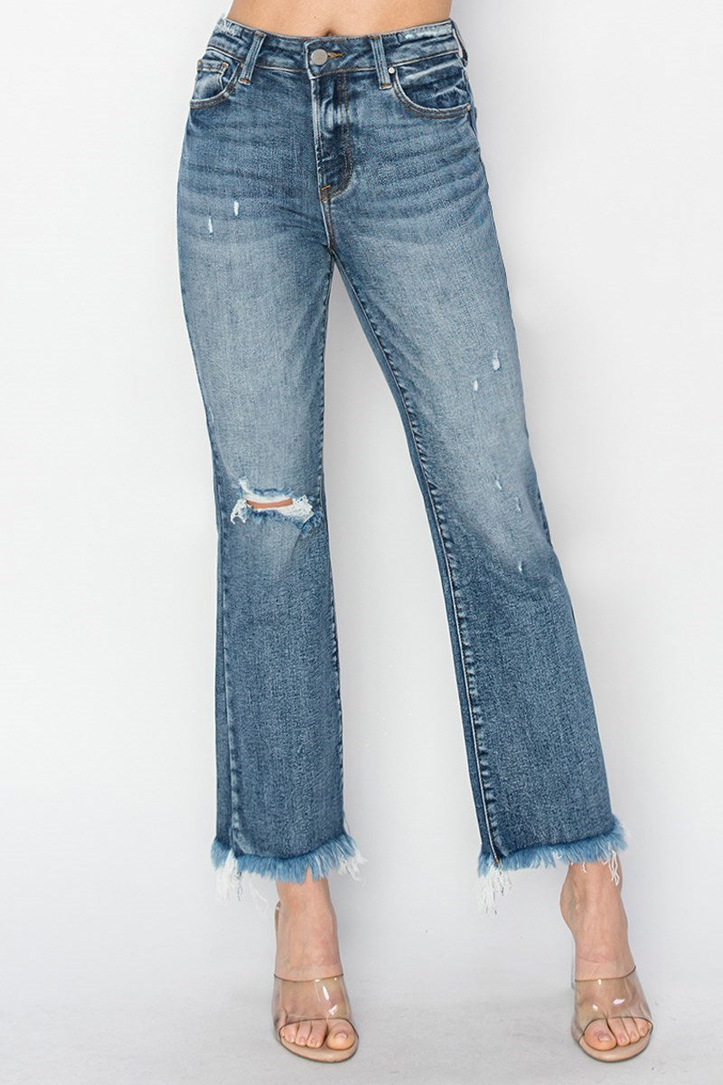 Frayed High Rise Crop Bootcut Jeans