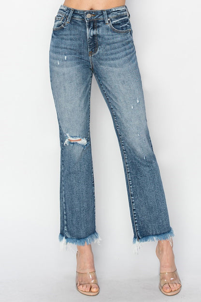 Frayed High Rise Crop Bootcut Jeans