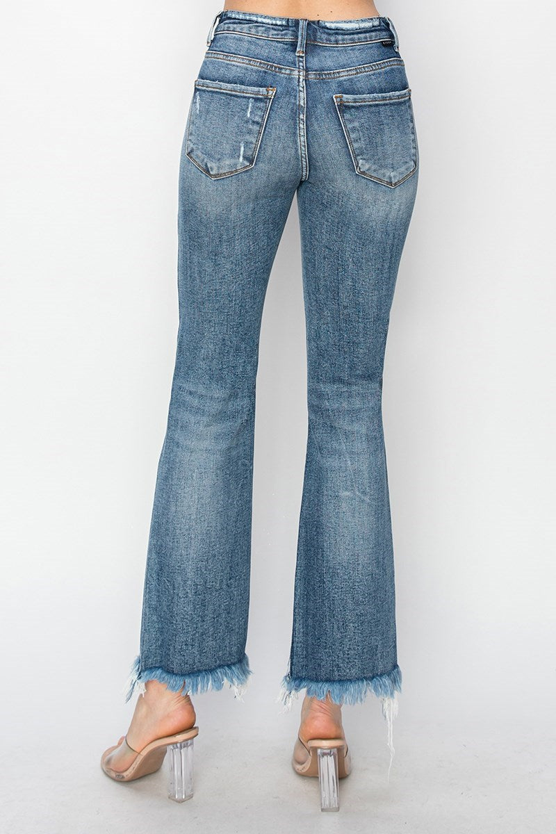 Frayed High Rise Crop Bootcut Jeans