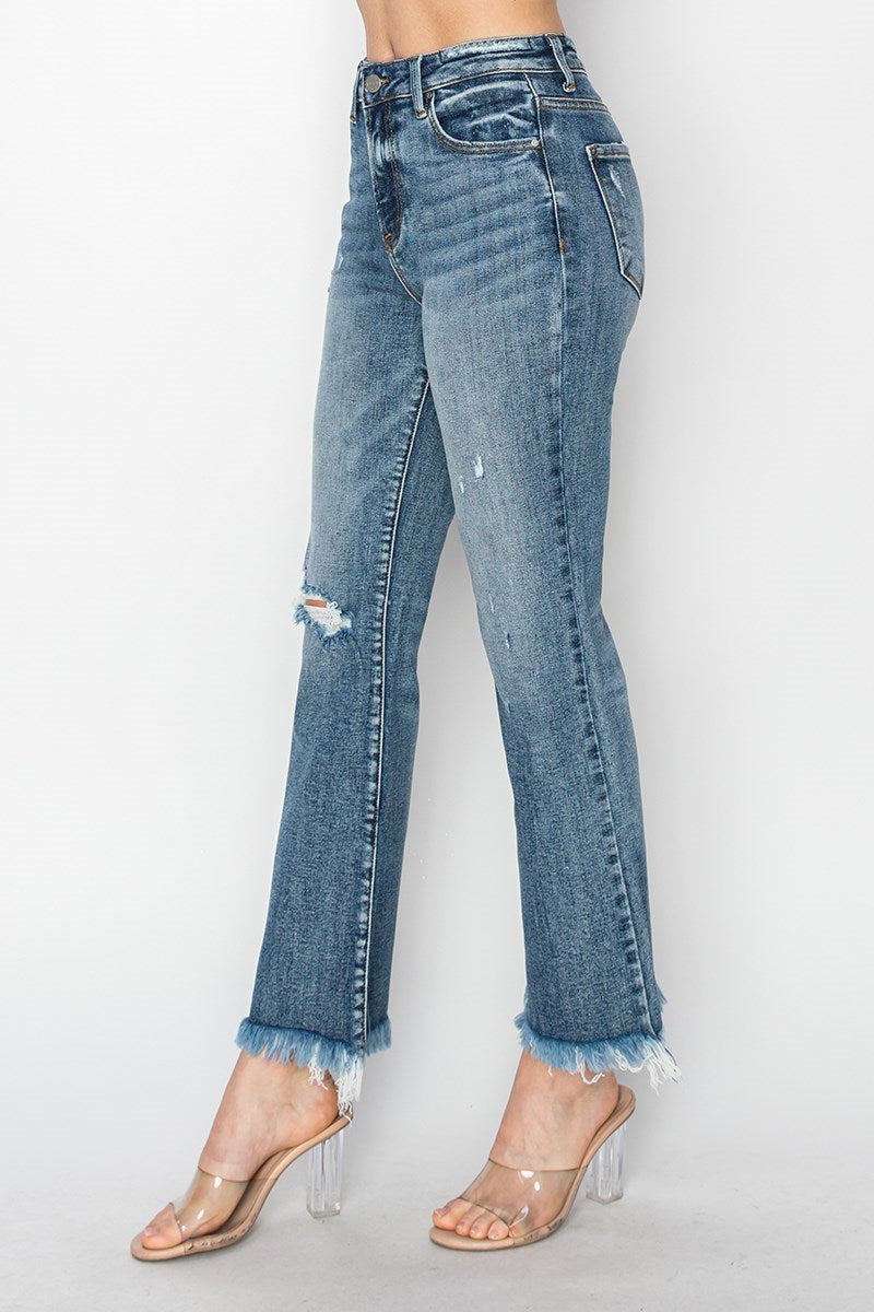 Frayed High Rise Crop Bootcut Jeans