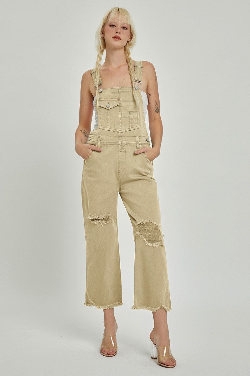 Sand High Rish Distressed Overalls
