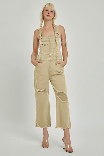 Sand High Rish Distressed Overalls