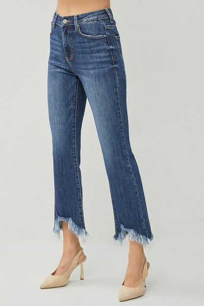 High Rise Crop Bootcut Fray Hem Risen Jeans
