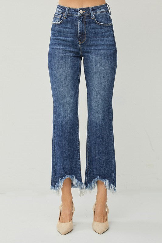 High Rise Crop Bootcut Fray Hem Risen Jeans