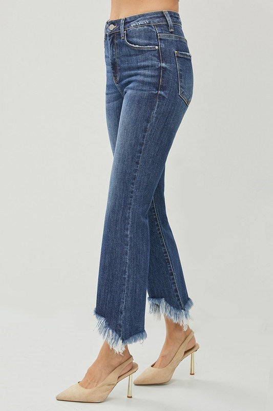 High Rise Crop Bootcut Fray Hem Risen Jeans