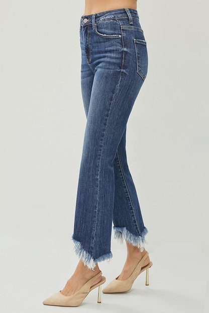 High Rise Crop Bootcut Fray Hem Risen Jeans